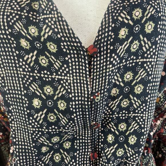 Knox Rose Dress sz Medium Navy Blue Gold Red Paisley Boho Modest Peasant Prairie - Picture 6 of 16